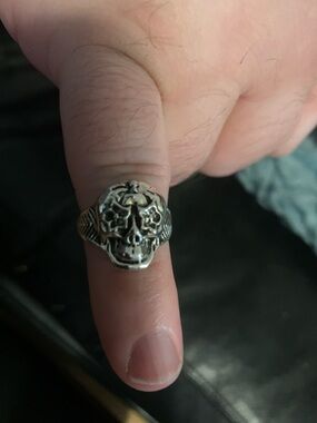 Silver Skull Ring - Blackened Finish unisex